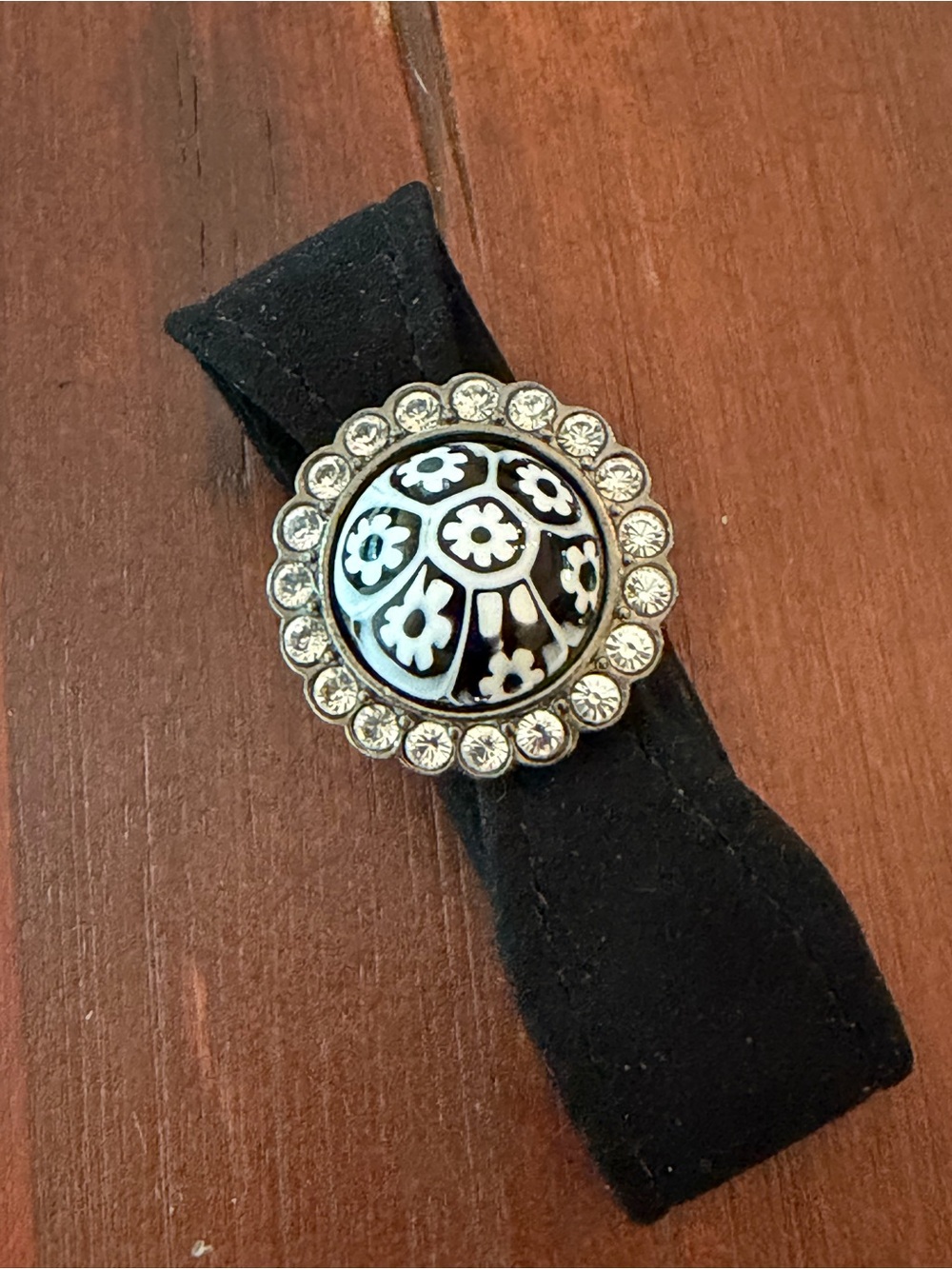 Fred & Lola Black and White Venetian glass cabochon suede cuff  Bracelet